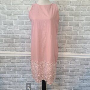 Poeta Pink Cotton Embroidered Cotton Shift Dress Lined Feminine Luxury Fairycore
